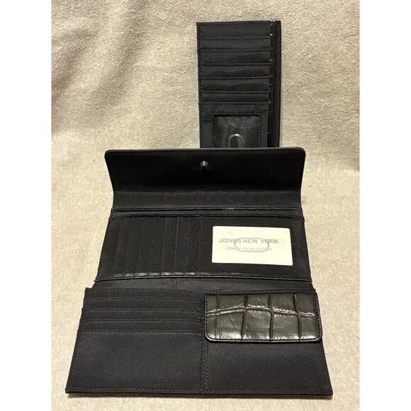 Jones New York Black Italian Leather Croc Print Wallet Never Used - Picture 8 of 10